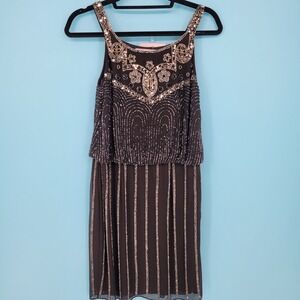 JS Collections Cocktail Dress Women 4 Flapper Art Deco hand Beaded Sequin  NWT